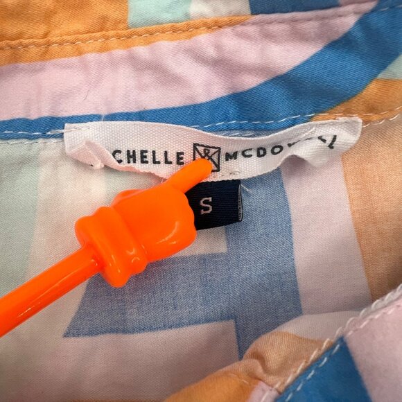 Michelle McDowell Colorful Geometric Print Button-Up Short Sleeve Shirt Small - Picture 2 of 7